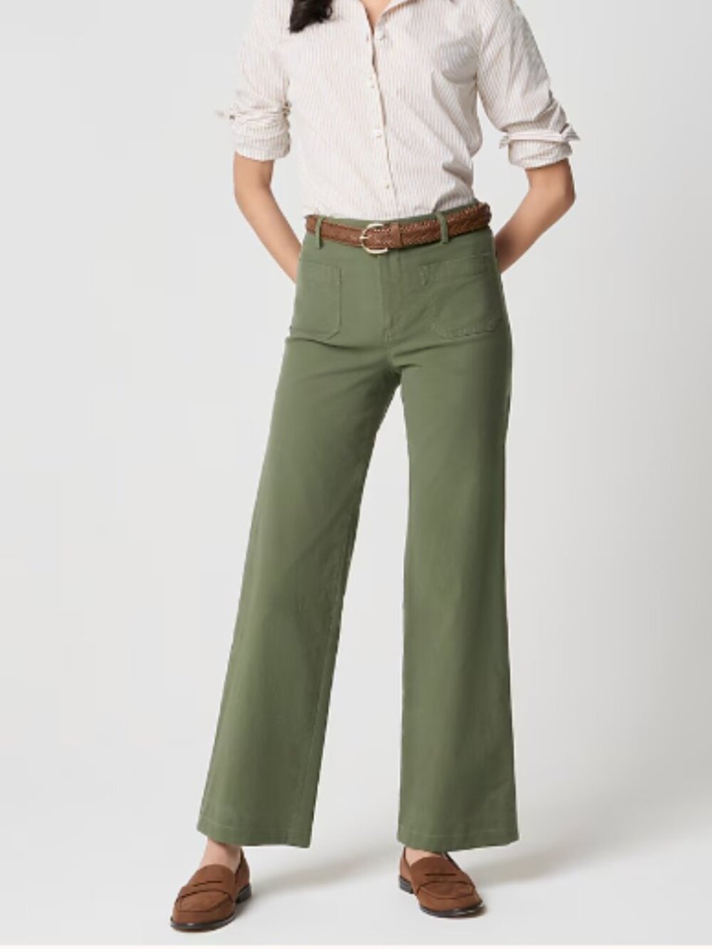 J.Crew Factory Lizzie Wide Leg Pant Distressed Fatigue Green Size 35